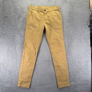 Plaid&Plain Pant Mens 32x32 Brown Cotton Chino Skinny Preppy Business Stretch